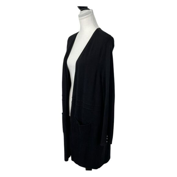 Talbots Long Knit Cardigan Woman's Size XL Petite Black Cotton Blend Open Front - Picture 3 of 10